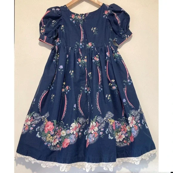 Vintage Handmade Daisy Kingdom Girls Dress Blue With Floral Border Sz 7, Easter - Picture 10 of 10